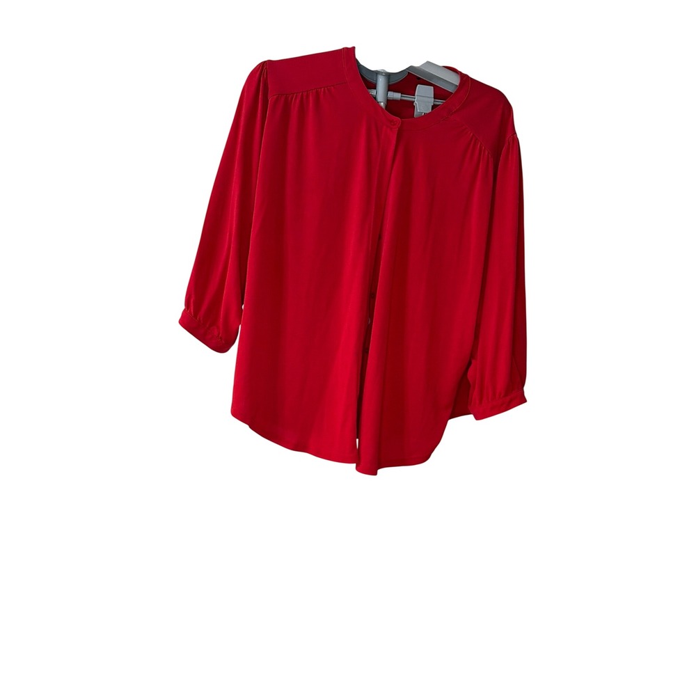 Red Modal Blend Button Front Blouse 3/4 Sleeve Pleated Back Top RN 120951